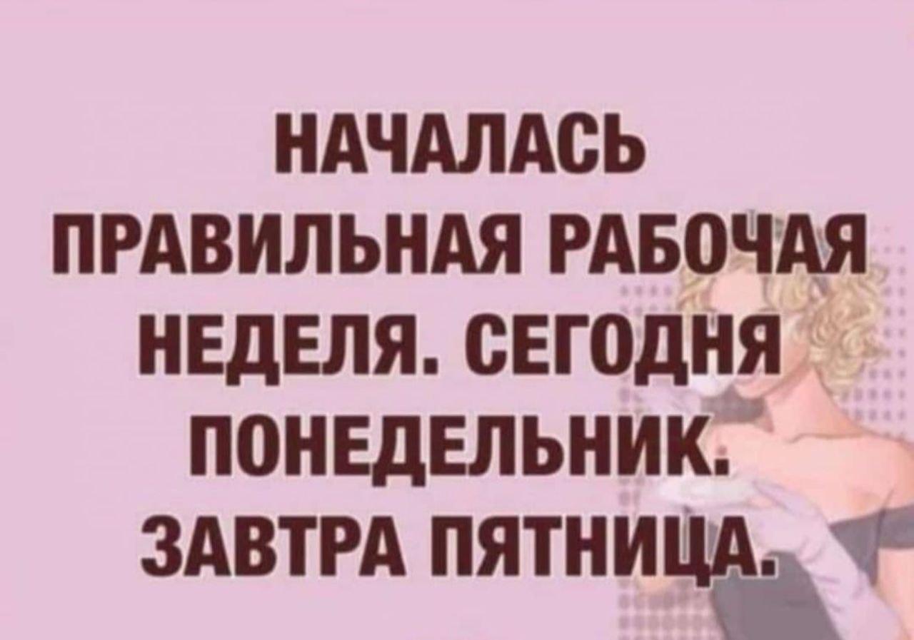 Правильная рабочая неделя: сегодня - понедельник, завтра - пятница